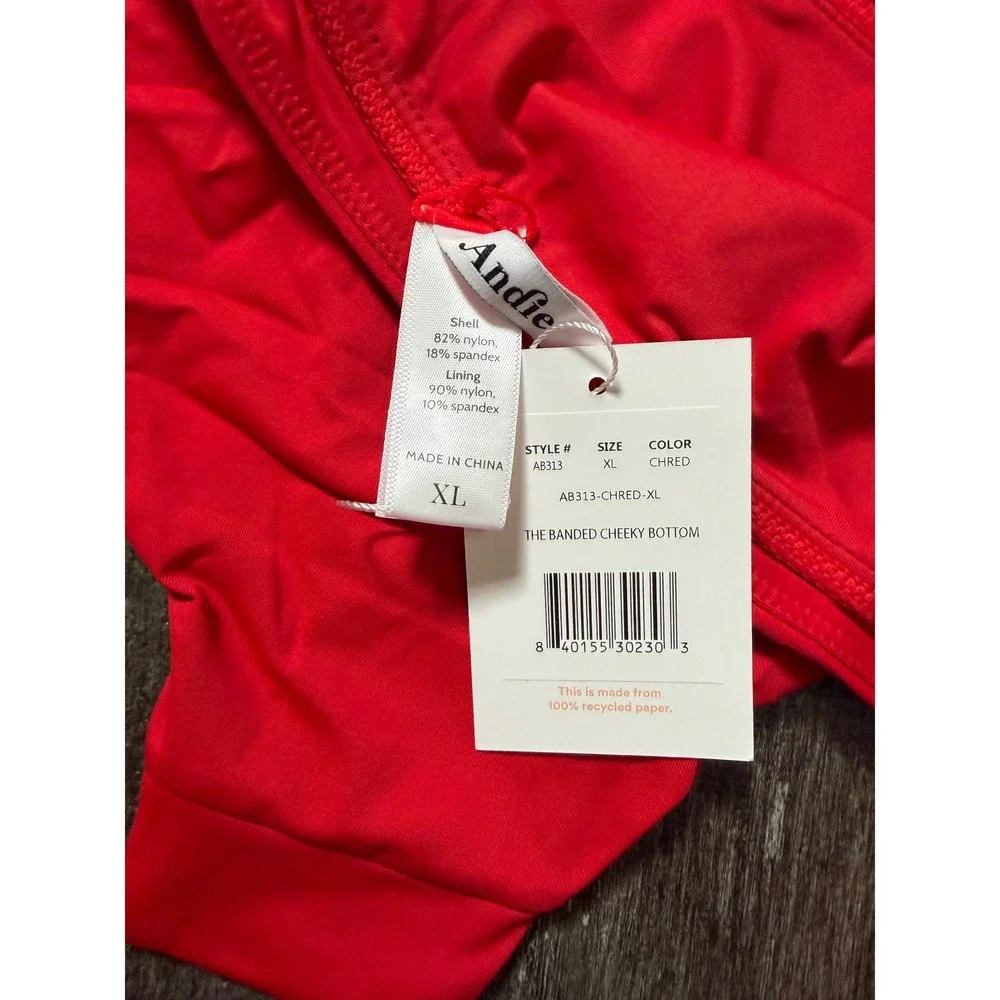 Andie Banded Cheeky Bikini Bottom Womens XL Red Solid Swimwear A8313-CHRED-XL‎